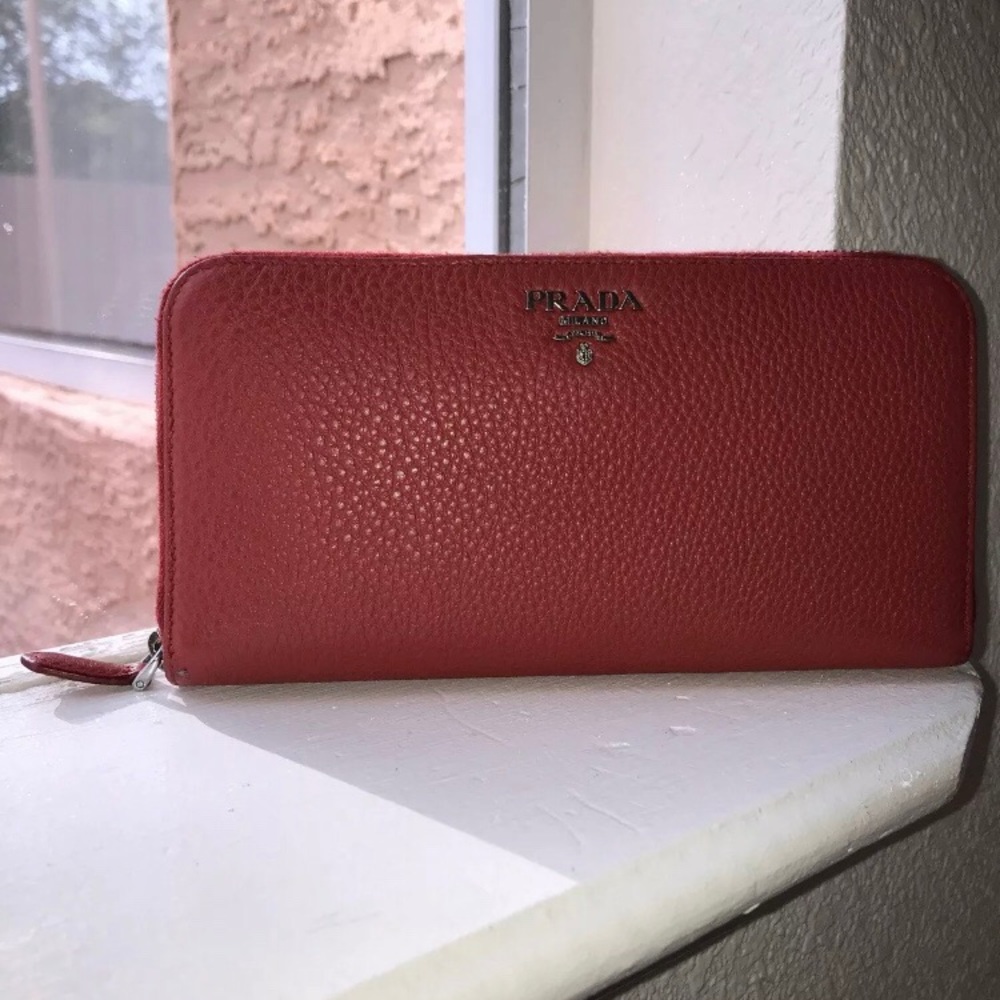 Authentic Prada Saffiano Red Leather Long Wallet